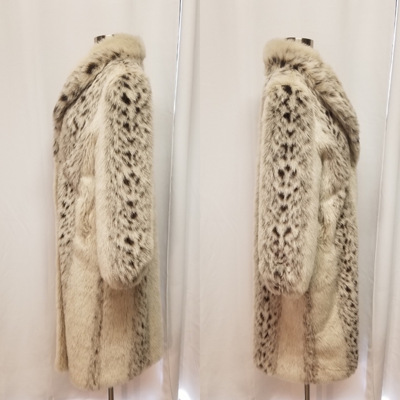 Vintage 80s Retro Monterey Fashions Faux Fur Snow Leopard Cruella Trench Coat 10 - Picture 5 of 11